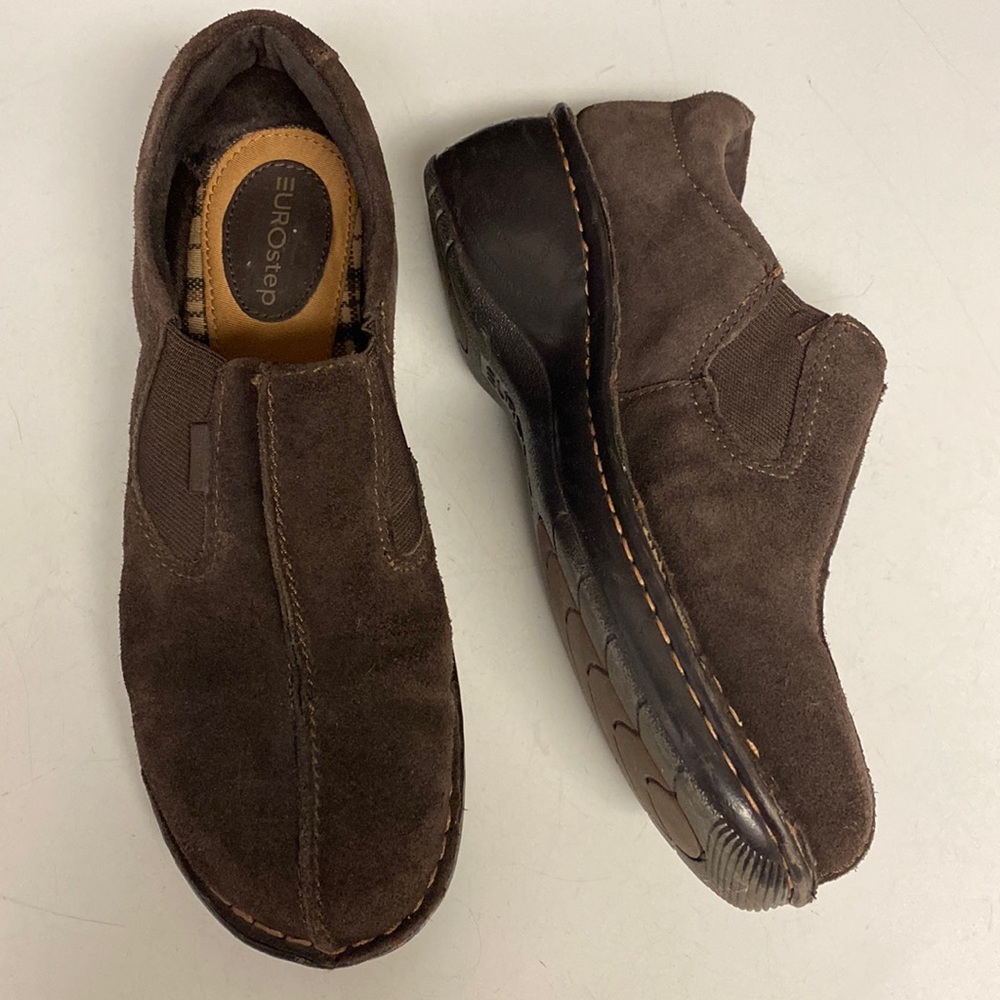 Eurostep Terri Brown Suede Clog Shoe Slip On Block Heel Size 9.5 M